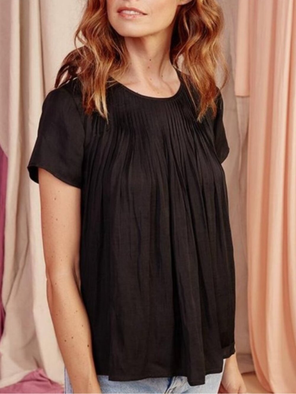 Anthropologie Dolan Black Pilar Pleated Blouse Top Size Small